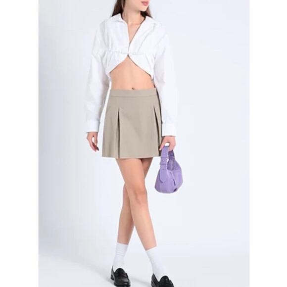 New TOPSHOP NORDSTROM Women's Tan Wool Blend Preppy Pleated Mini Skirt Size 10 - Picture 6 of 7